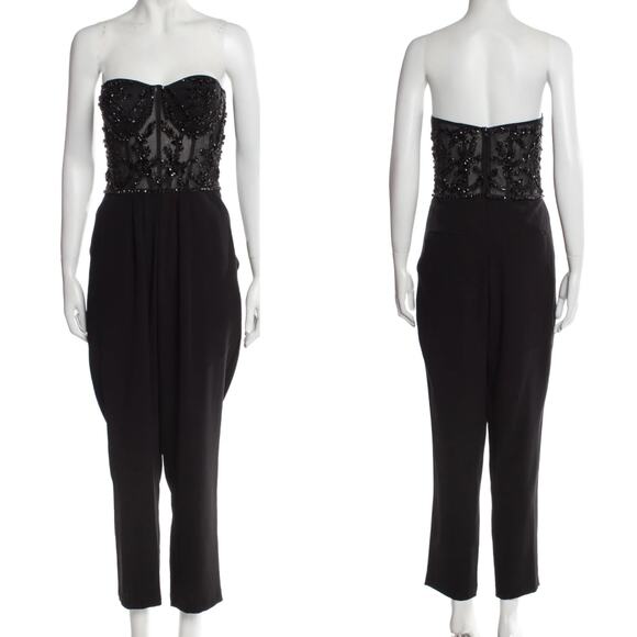 Tarik Ediz Black Sequin Corset Strapless Jumpsuit NWT Formal Size 2 - Picture 4 of 13